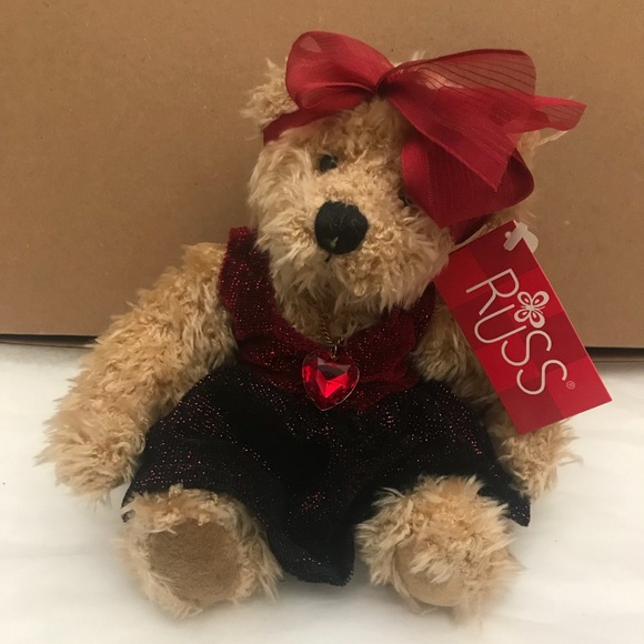 Russ Other - Russ Tan and Red Stuffed Bear with Bow
